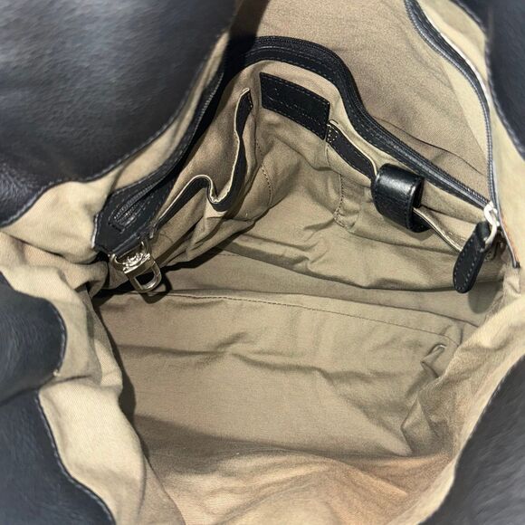 Cole Haan Black Leather Pebbled Satchel Handbag Metallic Trim Large Bag Purse - Picture 3 of 8